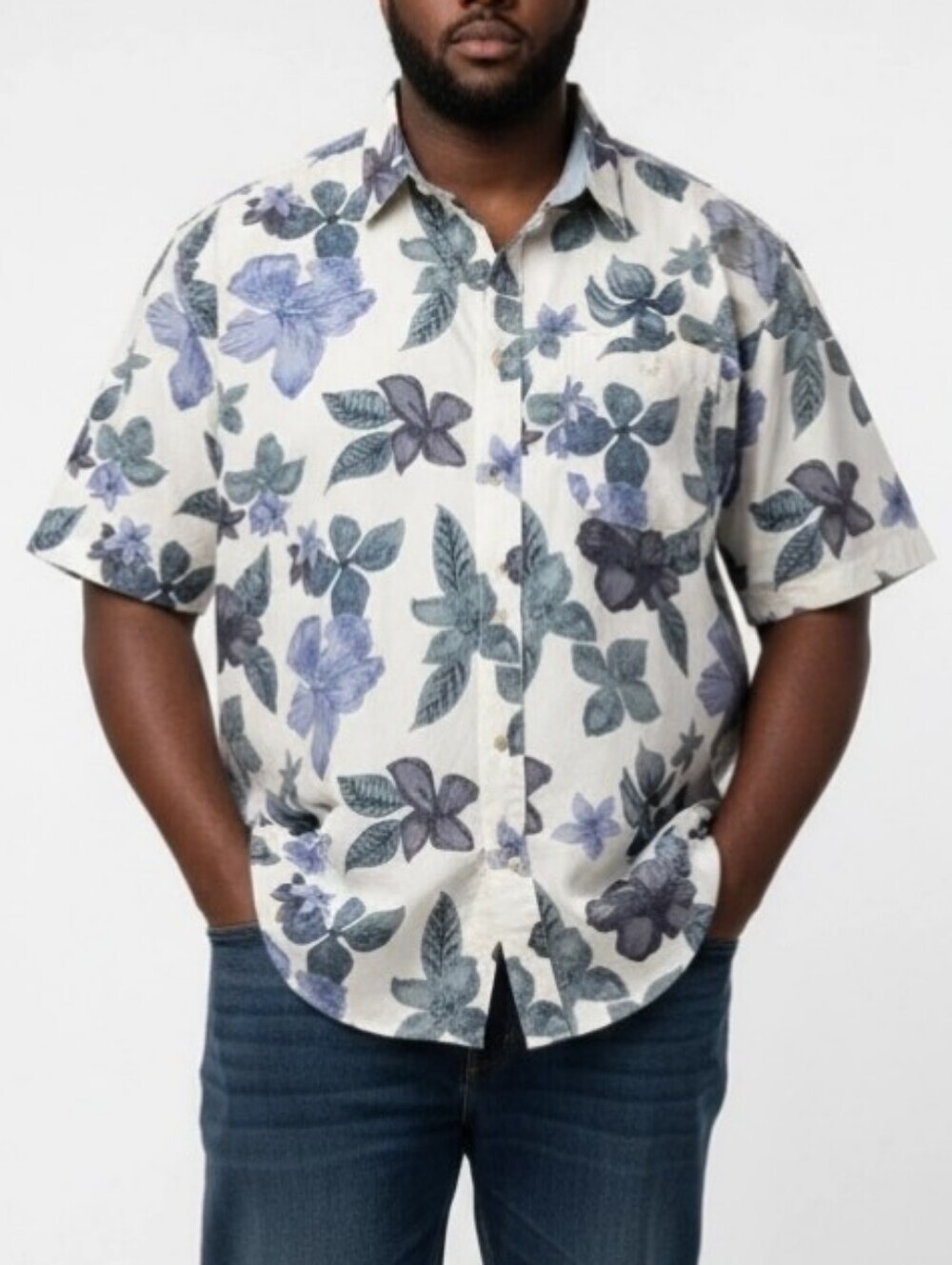 Bugle Boy Men's Shirt Sz XXL Ramie & Cotton Blend Hawaiian Tropical Blue Casual